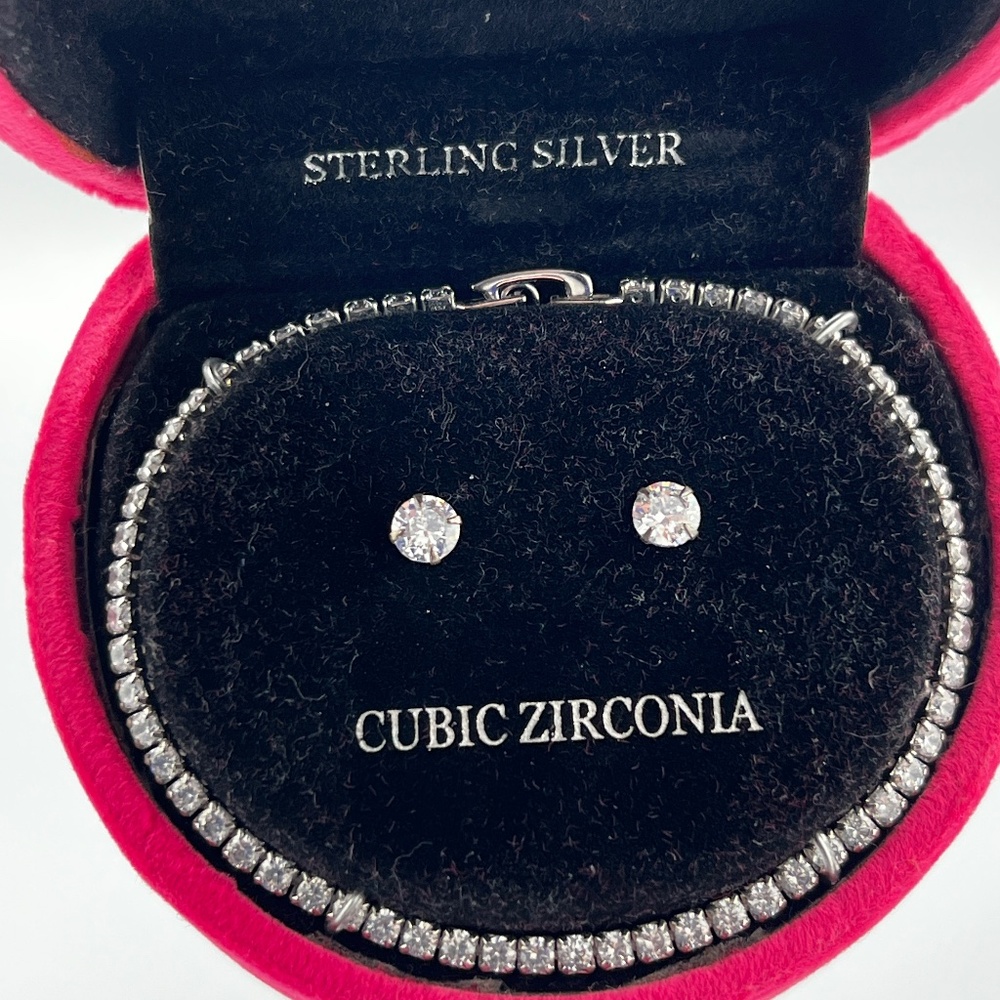 Sterling Silver & Cubic Zirconia Tennis Bracelet/Earring Set